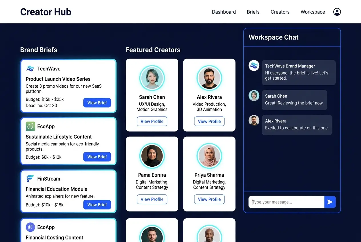 Creator Hub marketplace interface