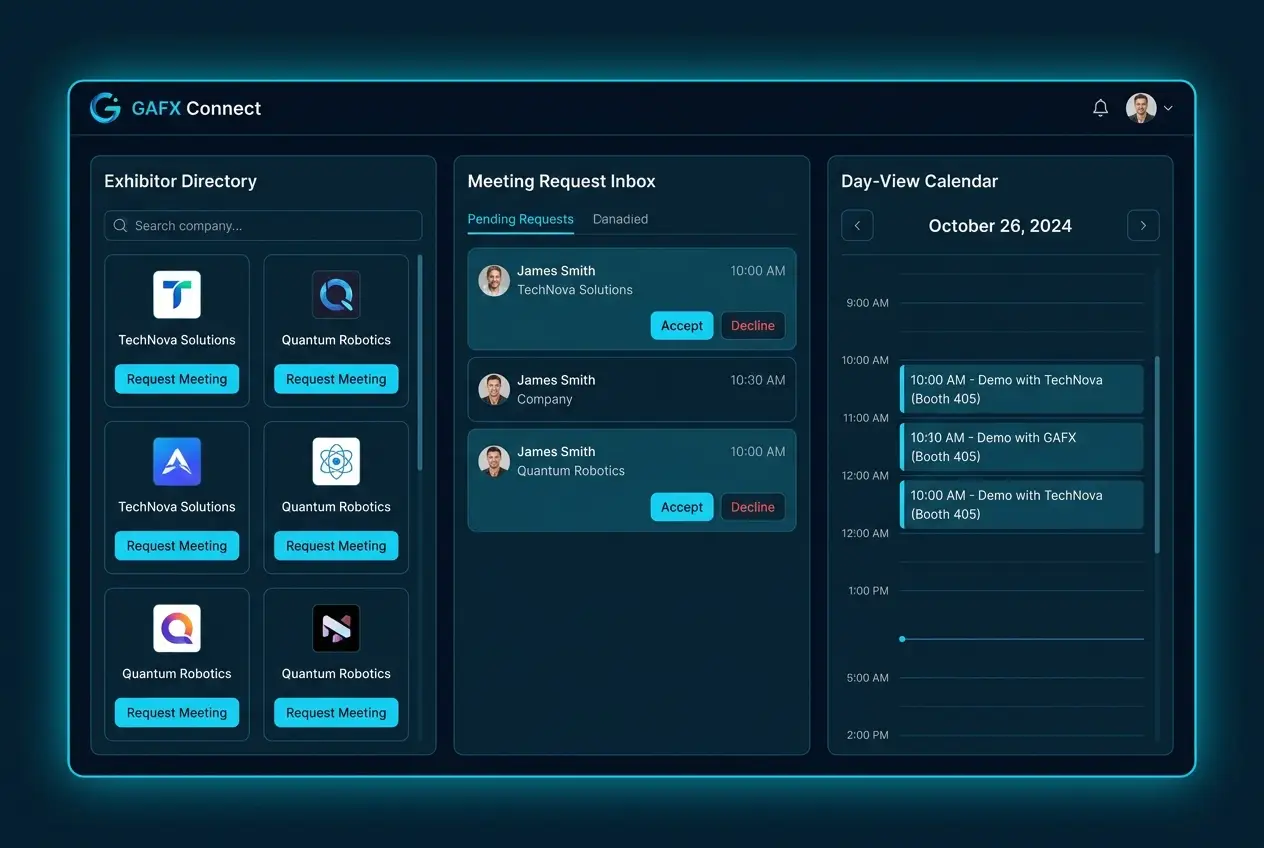 GAFX Connect meeting scheduler interface