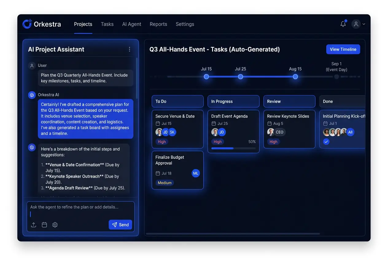 Orkestra agent-mode project management interface